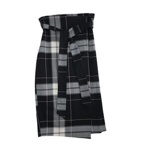 H&M Wrap Skirt Women 4 Black Gray Plaid Tie Waist Knee Length Casual Preppy Work